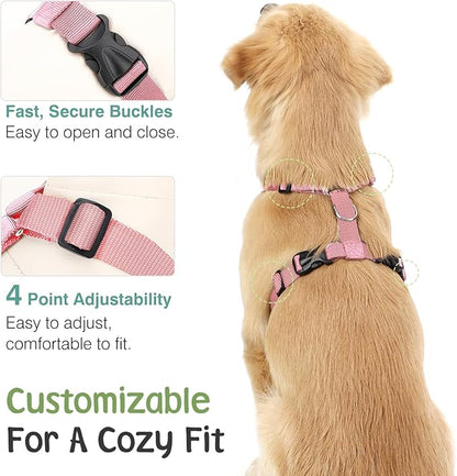 VavoPaw Dog Seat Belt, Safety Vest Dog Car Harness with Adjustable Buckle Dog Seat Belt for Vehicle Nylon Pet Safety Seat Belts Heavy Duty(L, Pink Daisy)