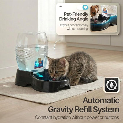 Flexzion Automatic Gravity Pet Waterer for Cat & Dog - Non-Skid & Easy-Clean Auto Replenish Water Dispenser Drinking Bowl (1/4 Gallon/ 900ml), Black