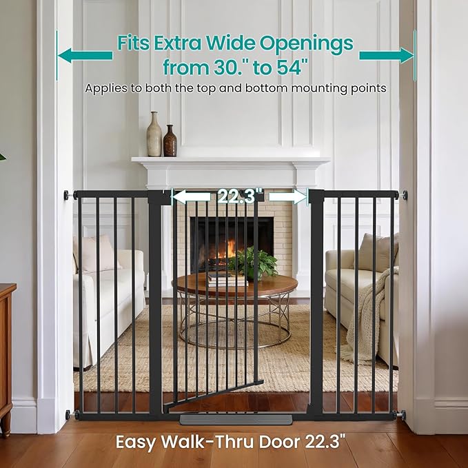 Cumbor 36" Extra Tall Baby Gate, 30-54" Wide Dog Gates for Large Dogs, Dual Lock & Self-Closing Child Gate for Stairs, Doorways & Hallways, Pressure Mounted Safety Proofing for Babies & Pets, Black
