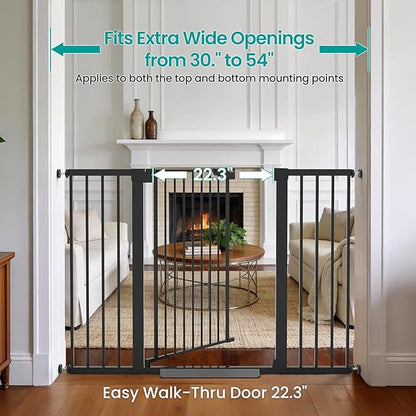 Cumbor 36" Extra Tall Baby Gate, 30-54" Wide Dog Gates for Large Dogs, Dual Lock & Self-Closing Child Gate for Stairs, Doorways & Hallways, Pressure Mounted Safety Proofing for Babies & Pets, Black