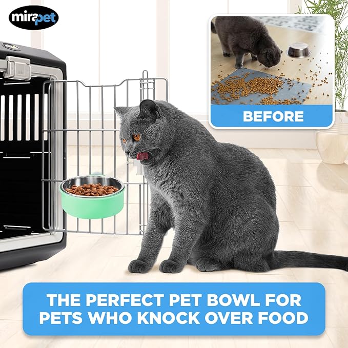 Mirapet's Dog Water Bowl & Cat Food Bowl Set of 2 - Multipurpose Pet Bowl Set - Premium Quality Cat Water Bowl Made for The Perfect Feeding Experience - No-Spill Dog Bowl for Crate (Small, Green)