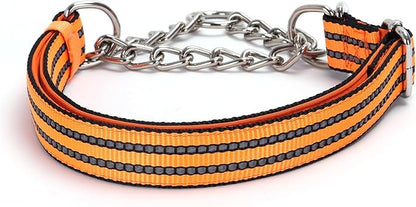 Choke Collar for Dogs，Stainless Steel Chain Collar Martingale, No Pull Slip Cinch Training Escape Proof Heavy Duty Dog Collar for Small Medium Large Pet Boy Male Dogs，Orange M