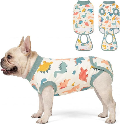 cyeollo Dog Surgery Recovery Suit, Soft Dog Onesie, E-Collar & Cone Alternative, Male Female Dog Spay Neuter Body Suits, Anti-Licking Wound Surgical Suit, Pet Clothes for Medium Dogs, Dinosaur L