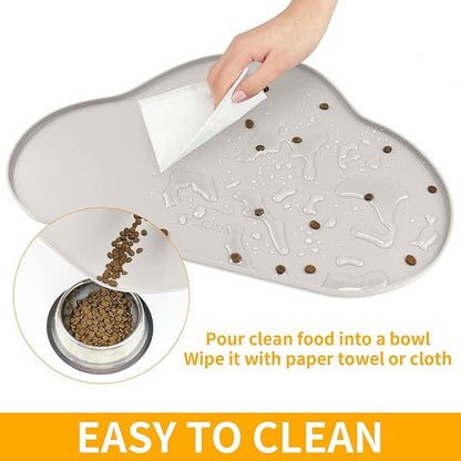 Ptlom Dog Food Mat Anti-Slip Dog Bowl Mats for Food and Water, Waterproof Pet Placemat Prevent Messy Spills to Floor, High-Lips Puppy Feeding Trays for Small Medium Large Dogs Cats, Silicone, Cream