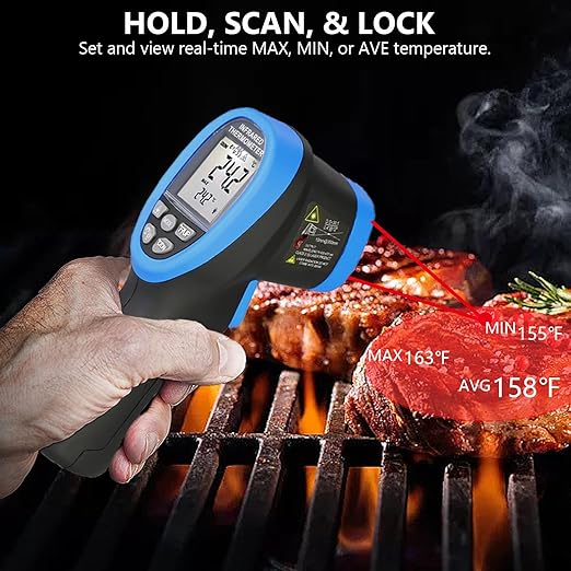 HOLDPEAK Pyrometer D:S=50:1, High Temp Infrared Thermometer -58℉~3272℉(-50℃~1800℃), Non-Contact Industrial Laser Thermometer Gun with Flashlight, Digital IR Temperature Gauge HP-1800 (NOT for Human)