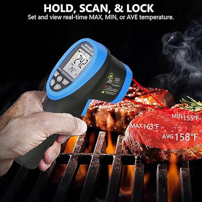HOLDPEAK Pyrometer D:S=50:1, High Temp Infrared Thermometer -58℉~3272℉(-50℃~1800℃), Non-Contact Industrial Laser Thermometer Gun with Flashlight, Digital IR Temperature Gauge HP-1800 (NOT for Human)
