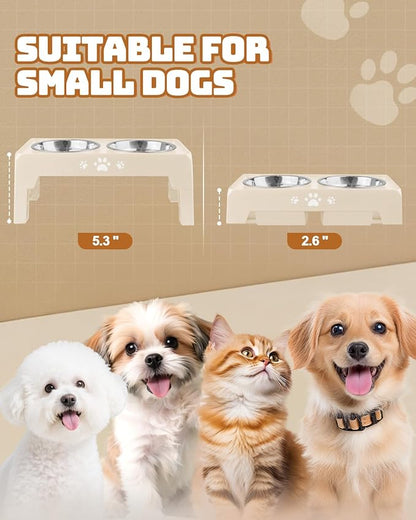 Jovrun Elevated Dog Bowls for Small Dogs and Cats, Non-Slip Cat Bowls with 2 Thick 5.5" Stainless Steel Dishes, Dog Feeder 2 Heights Adjustable to 2.6"-5.3"