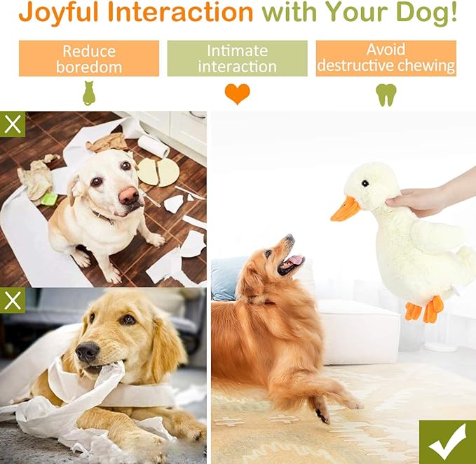 Pawaboo Squeak Plush Duck Dog Toy, Large 12'' Super Soft PlushStuffed Duck-Shaped Pet Toys, Crinkle Paper Rattle Pet Biting Training Chew Toys Non-Toxic Plush Doll for Pets Dogs, Light Yellow/Orange