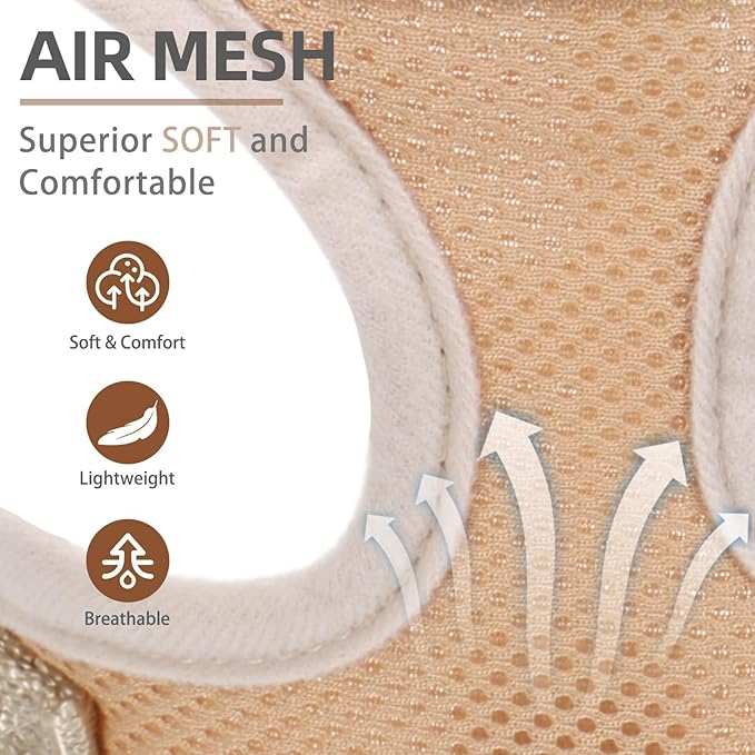 PUPTECK Soft Mesh Dog Harness and Leash Set Pet Puppy Cat Comfort Padded Vest No Pull Harnesses, Solid Beige, S