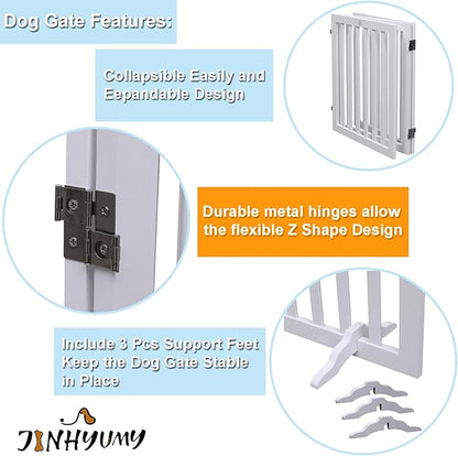 Dog Gate Wooden Freestanding Pet Gate3 Panel 23.6" Height White Indoor Dog Fences,House Gate for Doorways & Stairs