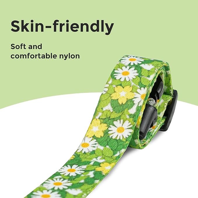 Kazazoo Dog Collar Cute and Soft Nylon Puppy Collar for Boy and Girl, Adjustable Dog Collars for Small Medium Dogs, Green Daisy-XS