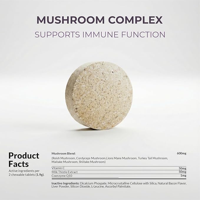 Turkey Tail Mushroom for Dogs - Mushroom Complex for Lumps and Bumps - Reishi, Cordyceps, Lion's Mane, Turkey Tail, Maitake and Shitake with Vitamin C, Milk Thistle and Coenzyme Q10.(120 Tablets)