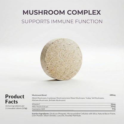 Turkey Tail Mushroom for Dogs - Mushroom Complex for Lumps and Bumps - Reishi, Cordyceps, Lion's Mane, Turkey Tail, Maitake and Shitake with Vitamin C, Milk Thistle and Coenzyme Q10.(120 Tablets)