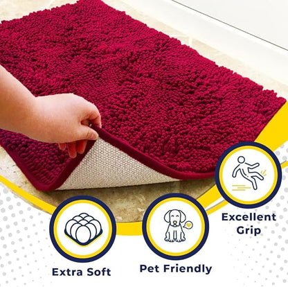 Muddy Mat® | Super Absorbent Door Mat Indoor, Microfiber Quick Dry Chenille Entryway Rug, Non-Slip Front Door Mat, Indoor Mats for Entryway, Machine Washable Pet Rug, Maroon 19"x30"