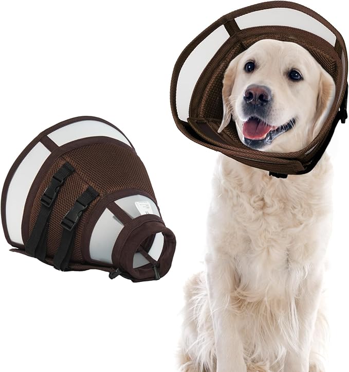 Cone for Large Dogs to Stop Licking - Adjustable Elizabethan E-Collar for After Surgery, Neuter & Wound Protection,Lightweight Breathable Recovery Collar to Prevent Biting (Brown, XL)