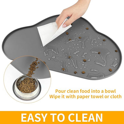 Ptlom Silicone Pet Placemat for Dogs and Cats, Non-Slip Waterproof Dog Feeding Bowl Mats for Food and Water, Small Medium Large Pet Puppy Tray Mat Prevent Residues from Spilling onto The Floor, Grey