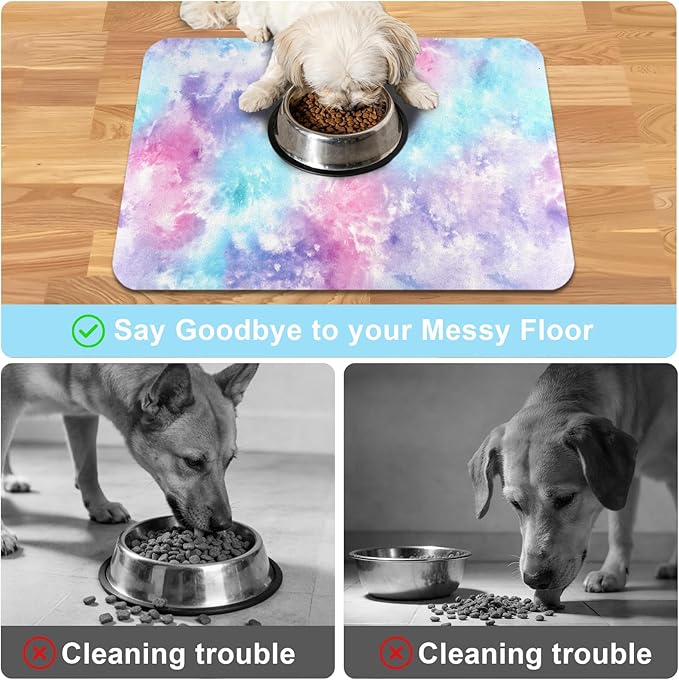 Dog Food Mats for Floors Waterproof Mat for Cat Food and Water Bowls - Absorbent Quick Dry Non Slip Mat for Pet Feeding