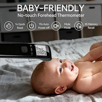 No Touch Thermometer for Adults, Medical Grade 3-1 Kids Accurate Digital Thermometers Black with Fever Alarm and Infrared Fast Reading Thermometer
