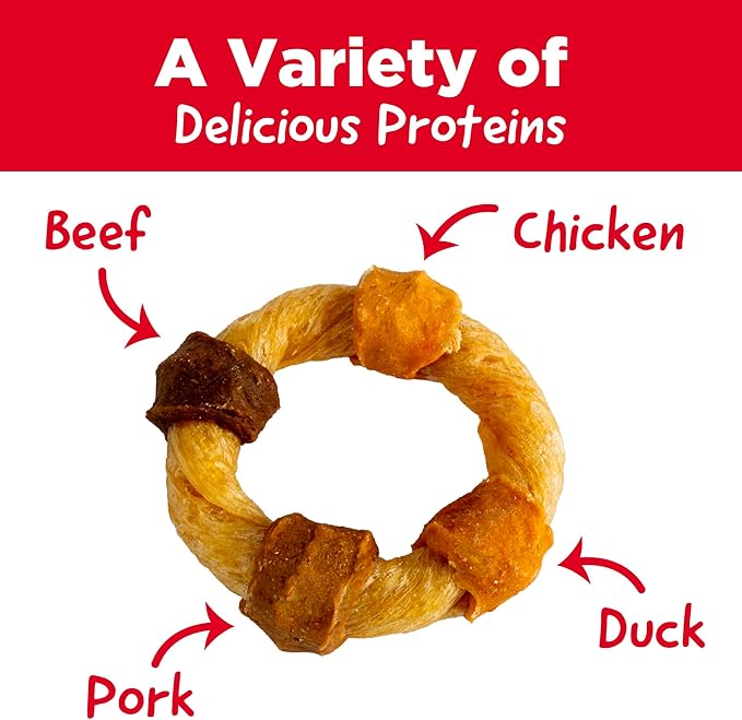 Country Kitchen Rawhide Free Kabob Rings 4 Flavor Protein Variety Dog Chews, Made with Real Chicken, Beef, Pork, and Duck, 5 Count
