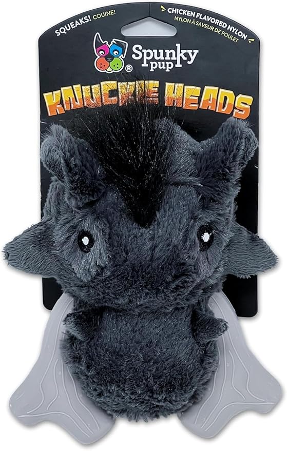 Spunky pup Knucklehead Durable Dog Toy - 2-in-1 Plush & Chew Toy for Aggressive Chewers, Chicken-Flavored Dental Chew, Durable Double-Stitched Squeaker- Warthog