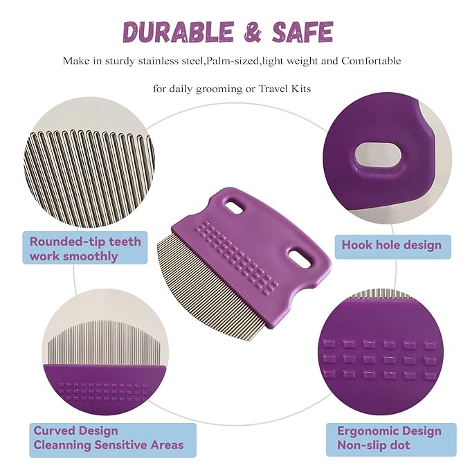 2 Pack Professional Pets Eye Combs,Pets Grooming Comb Kit,Stainless Steel Tear Stain Remover for Cats & Dogs,Flea Lice Comb,Gentle Curved Comb Teeth,Precisely Removes Stains (Pet comb set)
