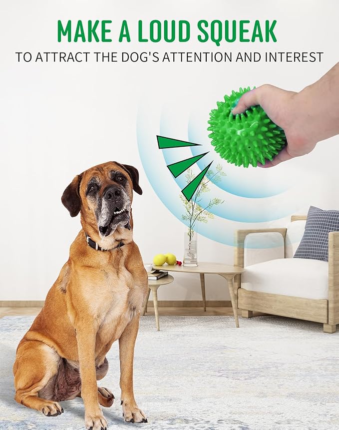 Pweituoet 4.5” Heavy Duty Squeaky Dog Balls for Medium Large Dogs, Dog Toys for Aggressive Chewers, Spike Ball Toys for Clean Teeth and Training(2 Pack) (4.5" Purple and Green)