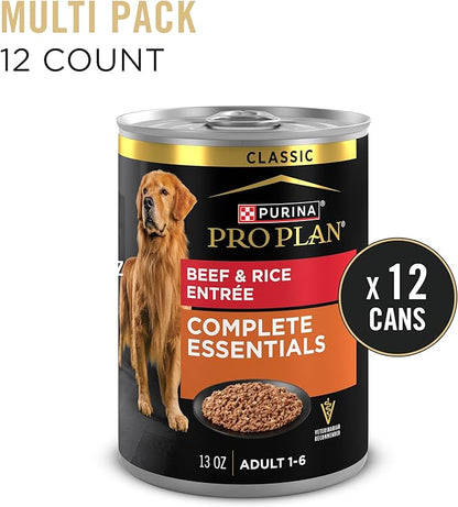 Purina Pro Plan Complete Essentials Classic Pate Dog Food,Beef and Rice Entrée - 13 oz. Cans,(Pack of 24)