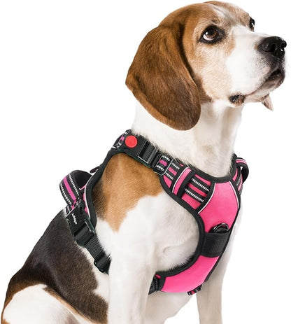 rabbitgoo Dog Harness Medium Sized, No Pull Pet Harness with 3 Buckles, Adjustable Soft Padded Vest with Control Handle, Walking Reflective Pet Vest for Medium Dogs, Rose Pink, M