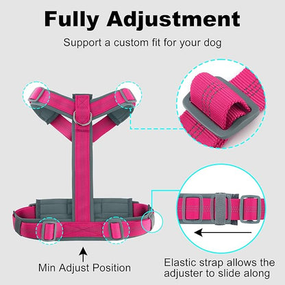 Plutus Pet No Pull Dog Harness, Adjustable Nylon Harness with Soft Padding, Reflective and Heavy Duty Dog Harness for Small, Medium, Large Dogs(Hot Pink, L)
