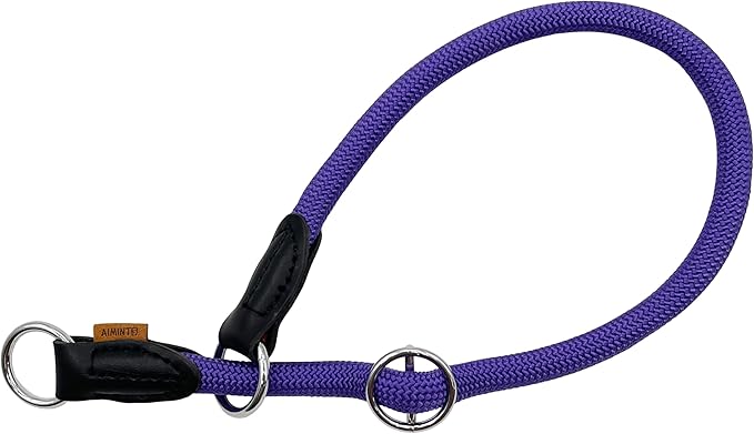 Braided Round Martingale Dog Collar, Training Collar with Slidable Stop Ring - Ideal for Medium/Large Dogs (M+(1/2") - 18" Long, Purple)