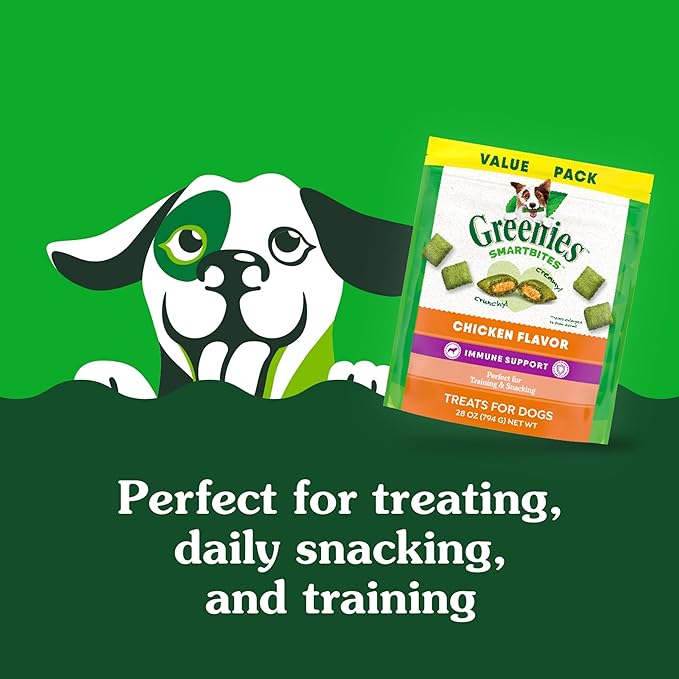Greenies Smartbites Soft Dog Treats, Dog Immune Support Crunchy & Soft, Chicken Flavor, 28 oz. Pack