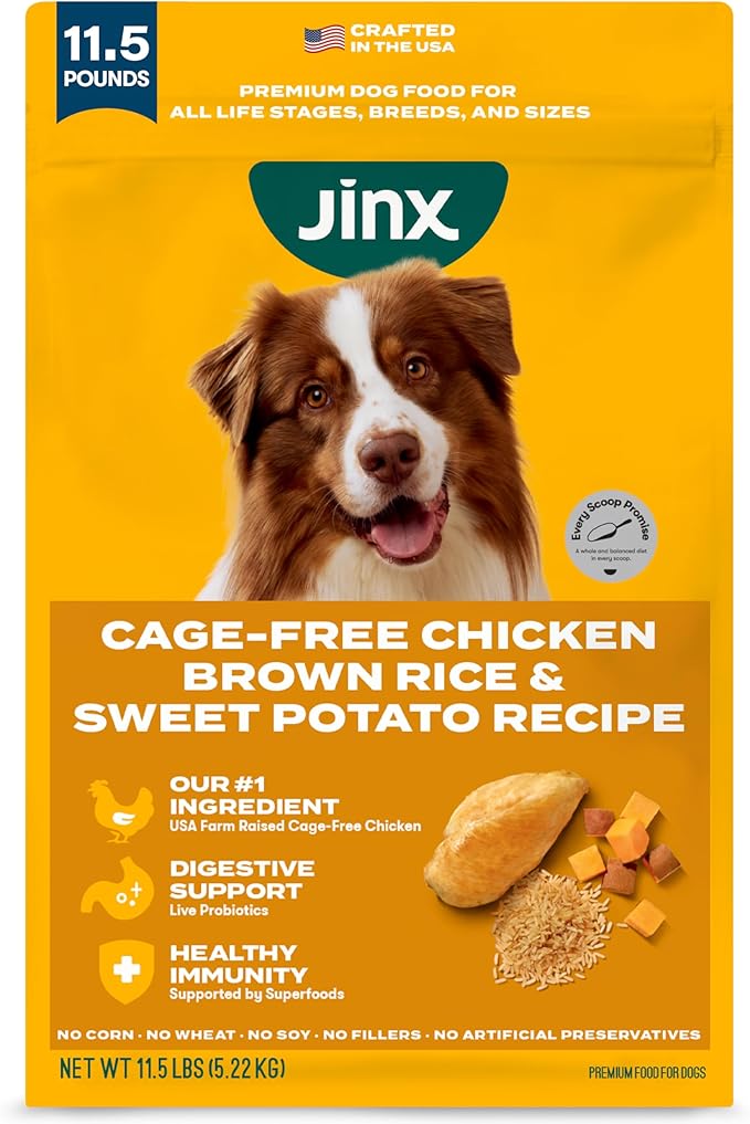 Jinx Premium Dry Dog Food, for All Lifestages - Real Chicken, Brown Rice & Sweet Potato Kibble with Superfoods for Immune Support & Probiotics for Digestive Support - No Fillers - 11.5lb