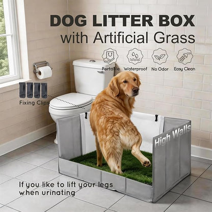 HQ4US 4LEGS Dog Grass Pad with Tray Foldable Dog Litter Box High Walls, Odor Free Artificial Grass for Dogs Potty, Pee Pad Holder, Seamless, No Assembly, Waterproof, Easy Clean, Portable for Travel