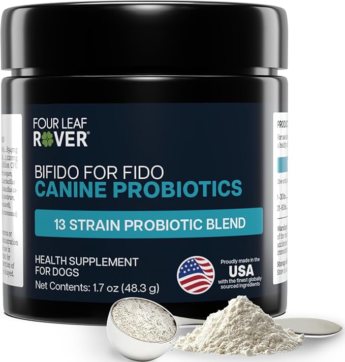 Four Leaf Rover Bifido for Fido - Dog Probiotics for Digestive Health and Gut Health and Immune Balance - 50 Billion CFU - Veterinarian Formulated - 30 Day Large Dog Supply