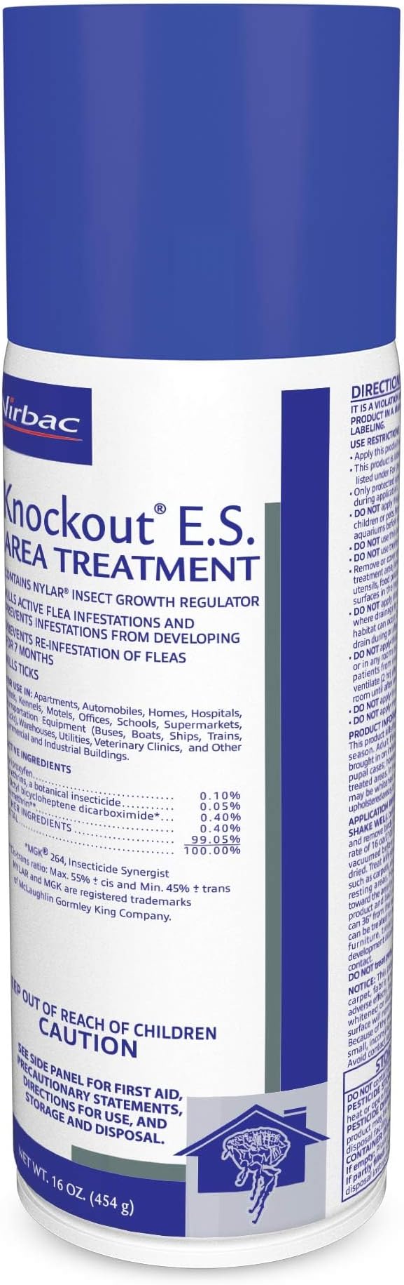 Virbac KNOCKOUT® E.S. Area Treatment Carpet Spray, Kills Fleas, Flea Eggs, Flea Larvae, and Prevents Infestations, 16 oz