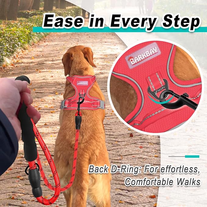 BARKBAY Dog Harness No Pull Mesh for Large Dogs - Adjustable, Reflective, Comfortable, No Choke, Heavy-Duty - Perfect for Outdoor Training, Walking, and Hiking - Strong & Durable - L & Red Mesh