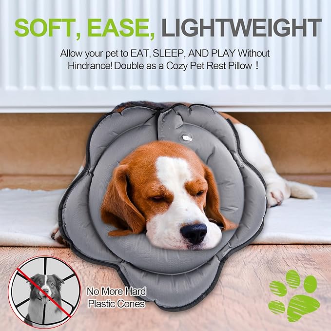 Dog Cone Collar for Large Dogs, Soft Inflatable Dog Donut Alternative After Surgery, Adjustable Protective Pet Recovery Collar, Donut Recovery Collar Prevents Licking for Dogs (Gray, XL)