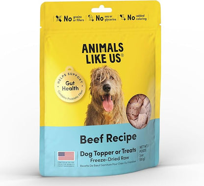Freeze Dried Dog Treats Topper Premium, Supports Gut Health, Dog Food, High Protein, Non-GMO, No Wheat or Corn, 3oz (Beef)