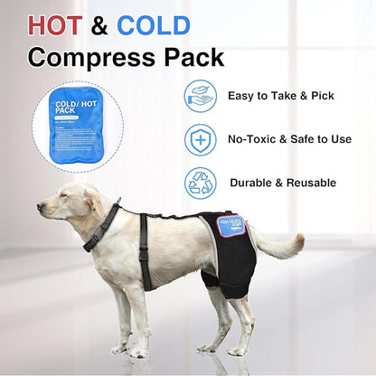 Dog Hip Dysplasia Brace with Hot/Cold Gel Pack – Adjustable Hind Leg Support Wrap for Arthritis, Joint Pain Relief & Post Mobility Recovery, Size XL