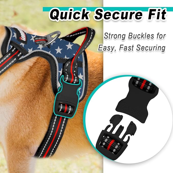BARKBAY Dog Harness No Pull Mesh for Medium Dogs - Adjustable, Reflective, Comfortable, No Choke, Heavy-Duty - Perfect for Outdoor Training, Walking, and Hiking - Strong & Durable - M & Blue Star Mesh
