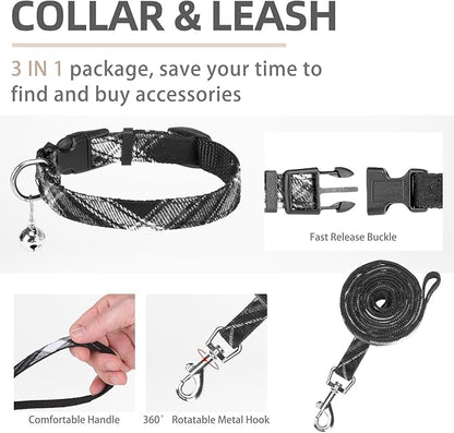 PUPTECK Adjustable Dog Harness Collar and Leash Set Step in No Pull Pet Harness for Small Medium Dogs Puppy and Cats Outdoor Walking Running, Soft Mesh Padded Reflective Vest Harnesses, Black S