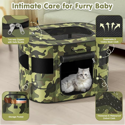 Dog Playpen, Portable Pet Cat PlayPen, 600D Oxford Dog Kennel Tent Crate, Waterproof&Breathable, Indoor Outdoor Travel Camping for Medium/Large Breed with Carrying Case+Bowl(M), Black Camouflage