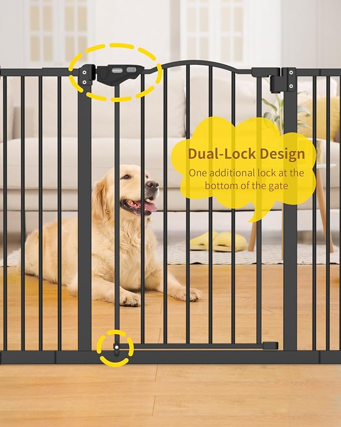 InnoTruth 29-39.6”Baby Gate for Stairs & Doorways,28" Tall Dog Gate for Pets,Dual-Lock Safety and One Hand Opening Design,Pet Gate for Hallways,Outdoors,Wall-Friendly Pressure Mounted, Pure Black