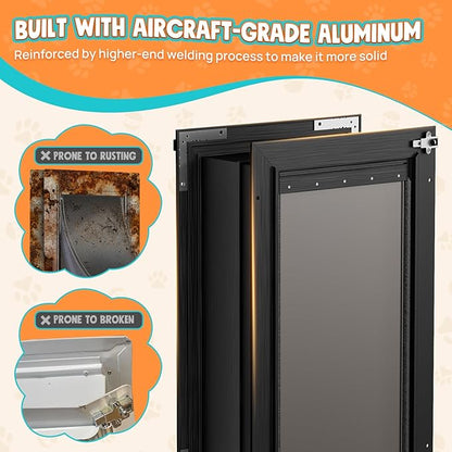 3-Flap XL Dog Door for Wall, All Aluminum Extra Large Doggy Door for Wall, Heavy Duty Pet Door with Lock, Energy Efficient, Telescoping Tunnel for Interior & Exterior Wall, Pet Up to 220LB