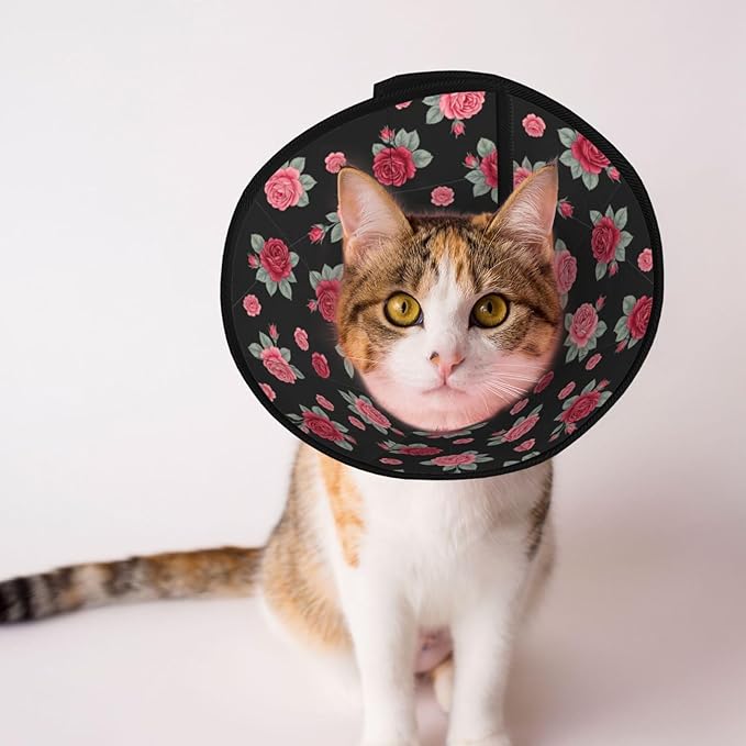 Anti-Bite and Anti-Lick Soft Dog Recovery Cone Collar, Adjustable for Large Medium Small Dogs, Breathable Elizabethan Collar, Rose Seamless Pattern Pink