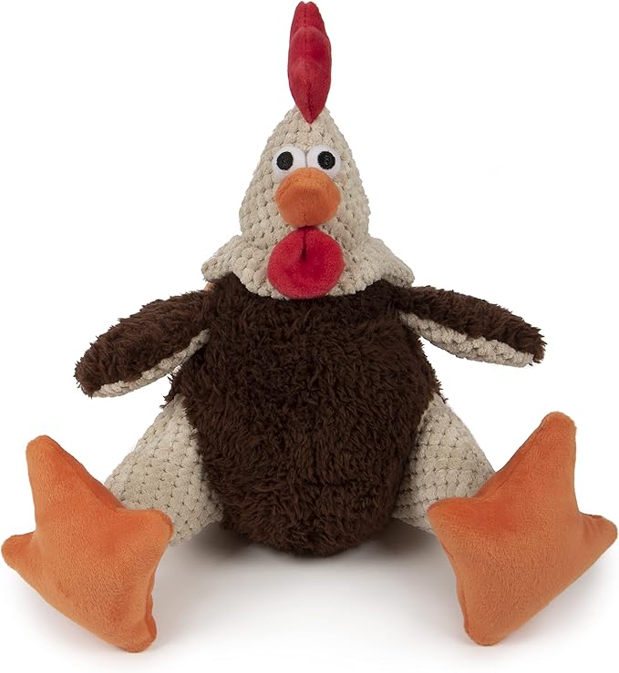 goDog, Checkers Fat Rooster, Squeaker Dog Toy, Chew Resistant, Durable Plush, Soft, Tough, Reinforced Seams, Brown, Large