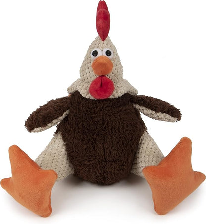 goDog, Checkers Fat Rooster, Squeaker Dog Toy, Chew Resistant, Durable Plush, Soft, Tough, Reinforced Seams, Brown, Large