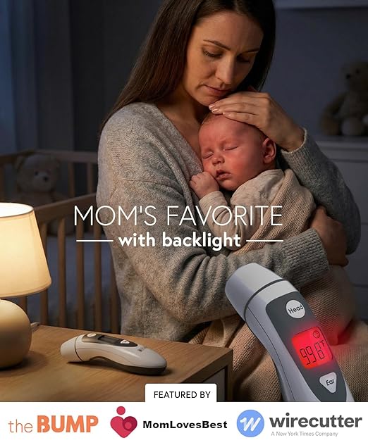 iProven Digital Thermometer for Adults Kids and Baby - Ear and Forehead 2-in-1, 1 Second Reading, Fever Alarm with Color Indicator, 20 Memory Recall - Medical Infrared Thermometer For The Whole Family