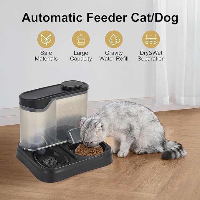 Gravity Pet Feeder and Water Dispenser Set, Automatic Dog Feeder and Dog Water Dispenser for Dogs Cats Pets Animals Large Capacity (Black)