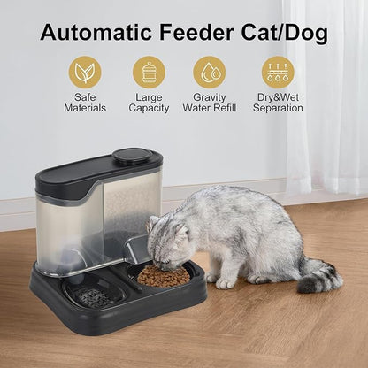 Gravity Pet Feeder and Water Dispenser Set, Automatic Dog Feeder and Dog Water Dispenser for Dogs Cats Pets Animals Large Capacity (Black)
